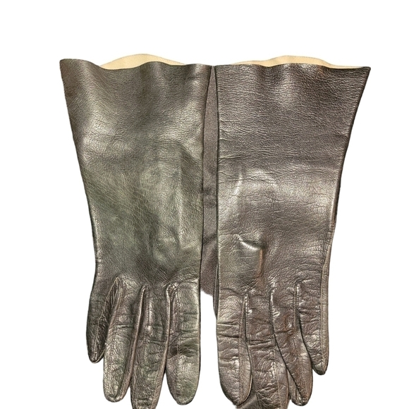 Vintage Black Leather Gloves 6 made in france - Picture 2 of 3